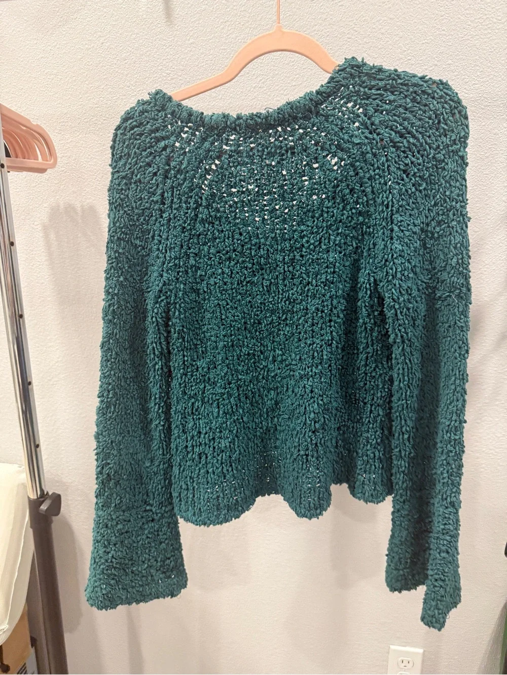 Free People Teal Chunky Sand Dune V Neck Sweater Oversized XS